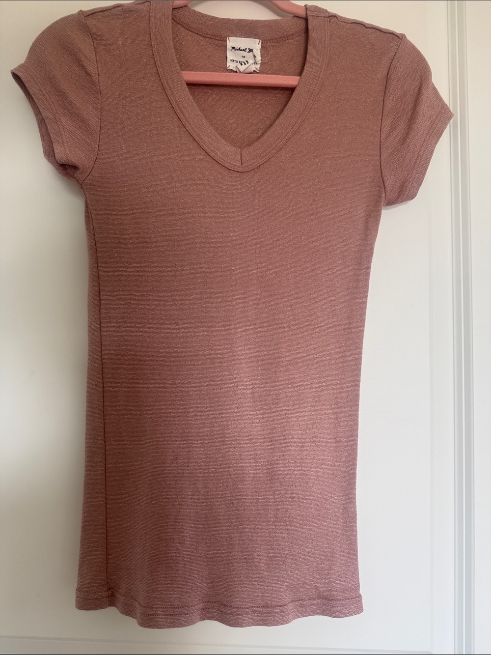 Michael Stars Short Sleeve V-Neck Tee in Dusty Mauve